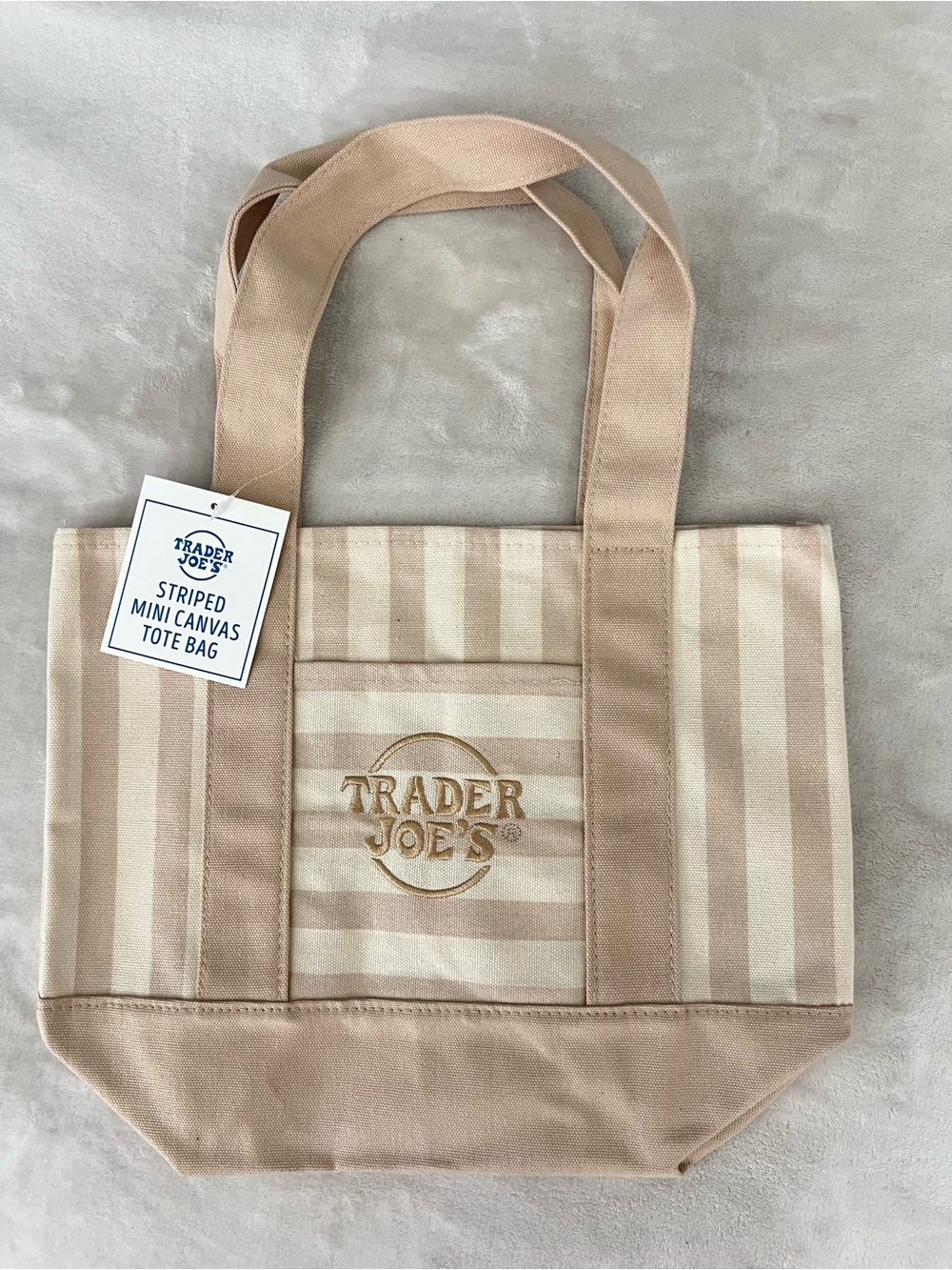 Authentic Trader Joe's Beige Striped Canvas Mini Tote